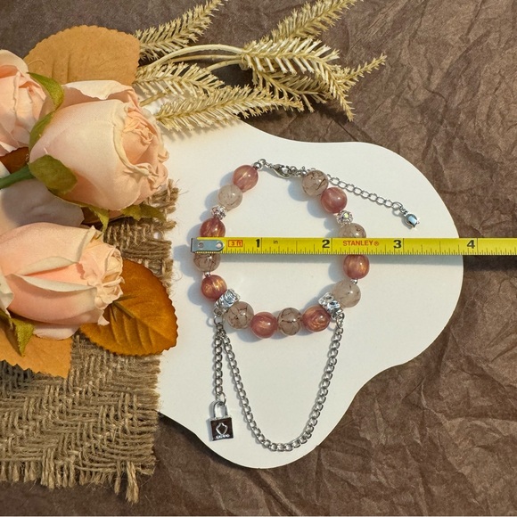 Dusty Pink Beaded Bracelet with Padlock Charm - Picture 5 of 5